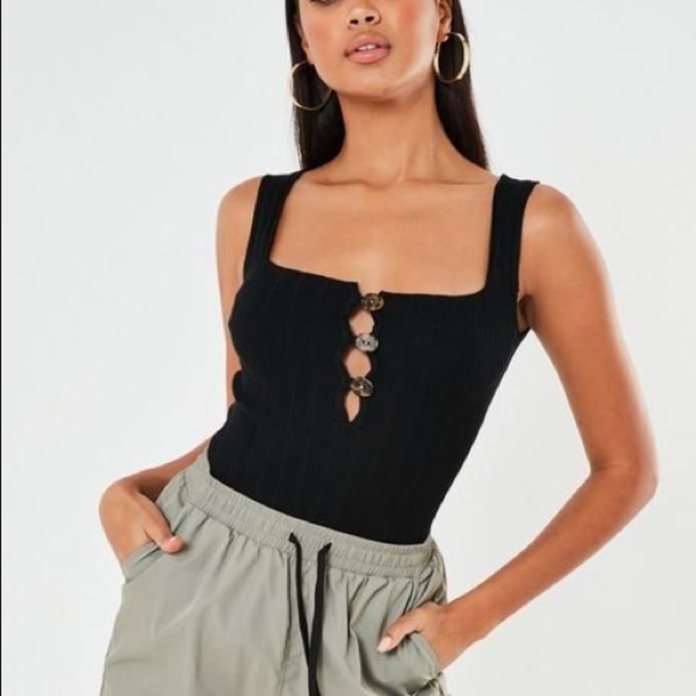 Missguided Rib Knit Tortoise Button Down Bodysuit
